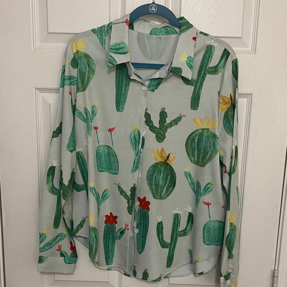 Cactus Print Button-Up Shirt